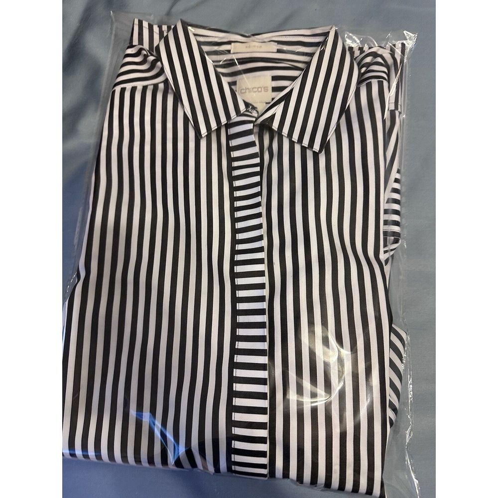 Chico's Chicos Non -Iron 3/4 Sleeve Collared Classic Chic  Unique Size ‎ (8-10) - Picture 7 of 8